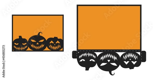 Scary halloween party laser cutting invitation card template. Paper cut out silhouette for plotter and silk screen printing. Vector stock illustration.