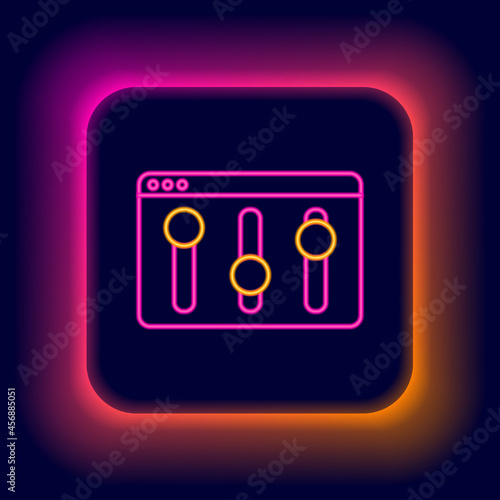 Glowing neon line Browser setting icon isolated on black background. Adjusting, service, maintenance, repair, fixing. Colorful outline concept. Vector