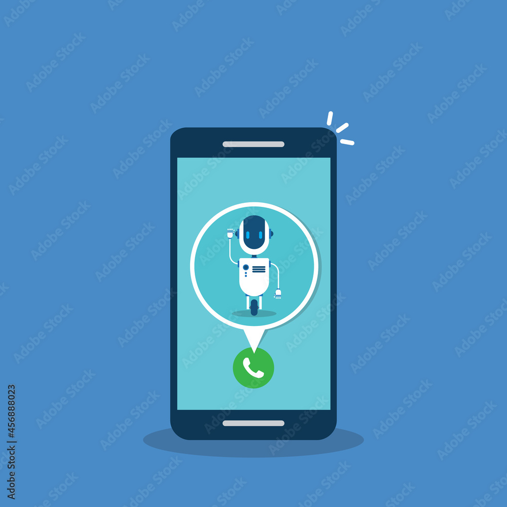 Bot calling to user. Customer service robot. Vector illustration. Bot calling to user. Customer service robot. Vector illustration.