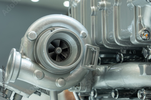 Close-up of diesel engine turbocharger photo