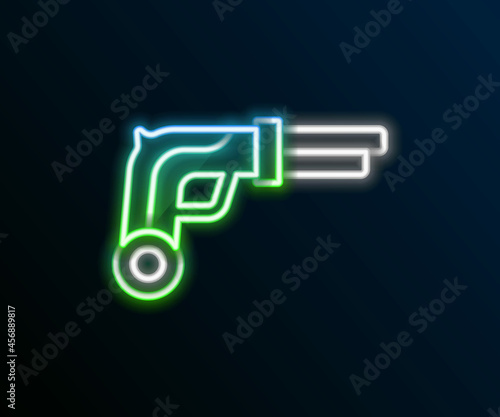Glowing neon line Vintage pistols icon isolated on black background. Ancient weapon. Colorful outline concept. Vector