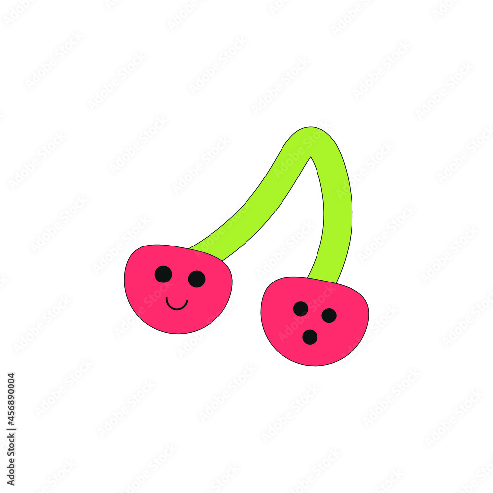drawing cherry heart icon, on white background