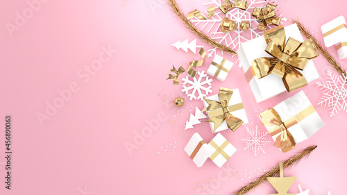 Pink gold gift box festival celebration,pink gold christmas gift box,3D rendering © oselote