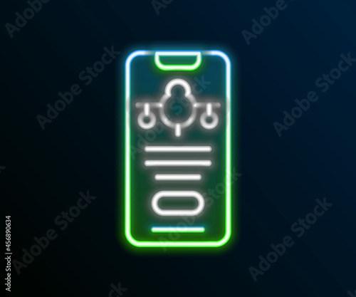 Glowing neon line Smartphone with electronic boarding pass airline ticket icon isolated on black background. Passenger plane mobile ticket for web and app. Colorful outline concept. Vector