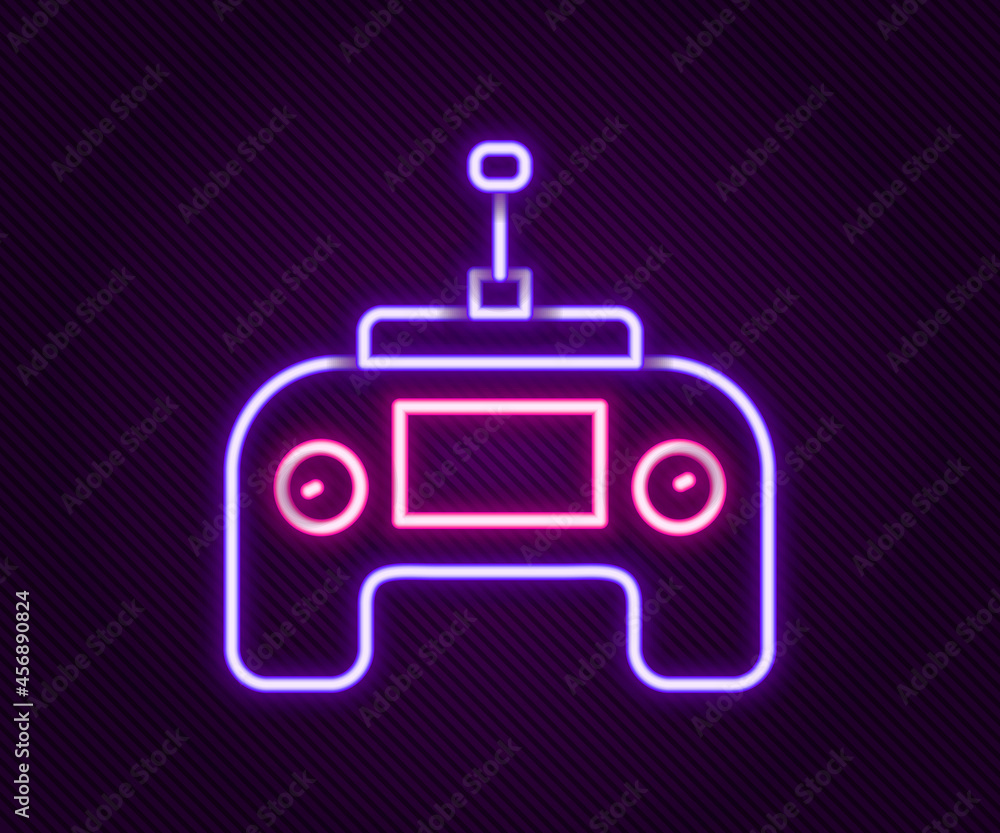 Glowing neon line Drone radio remote control transmitter icon isolated on black background. Colorful outline concept. Vector Glowing neon line Drone radio remote control transmitter icon isolated on black background. Colorful outline concept. Vector