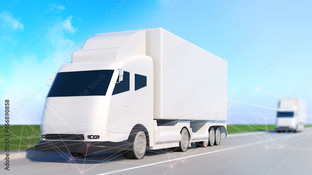 Car transport online shipping business,car mockup poster,cargo truck,3d rendering