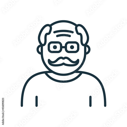 Old Senior Person Line Icon. Happy Elder Man Linear Pictogram. Old Grandfather Outline Icon. Retirement Concept. Editable Stroke. Isolated Vector Illustration