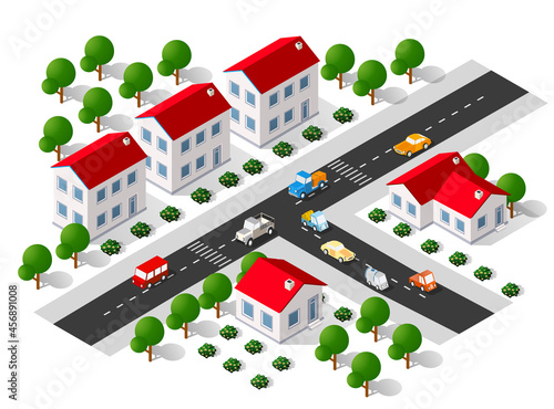 Lifestyle scene urban Isometric 3D illustration of a city
