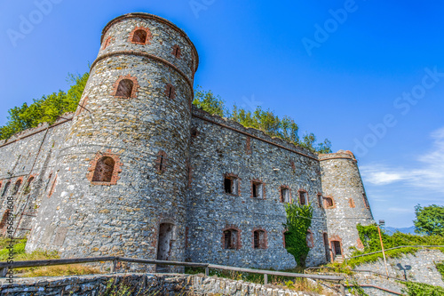 View of Forte Sperone (Sperone Fort) , one of the most important and better preserved structures of the fortifications of Genoa, Italy.