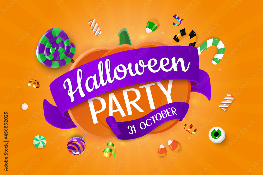 Halloween party invitation with pumpkin candies. Halloween party invitation with pumpkin candies.