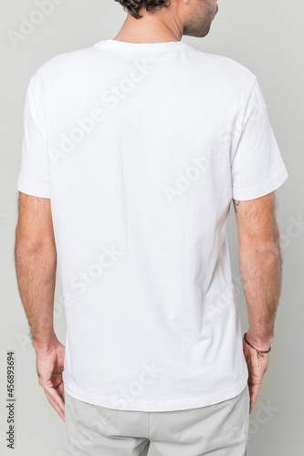 Back view of man in blank white t-shirt