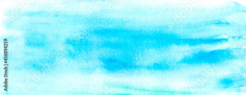 Abstract watercolor background.Banner sea wave,blue.Watercolour hand painted waves illustration transparent wave teal blue colored background. © SavirinaArt