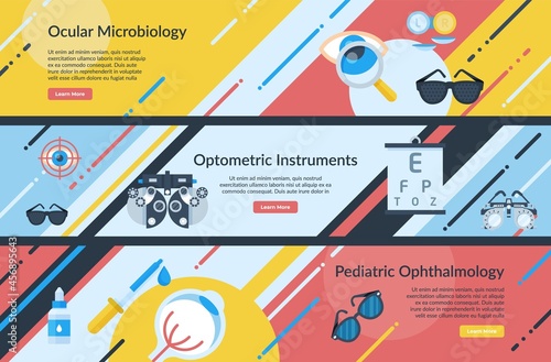 Set of optometry healthcare poster landing page vector flat illustration medical eyes health care