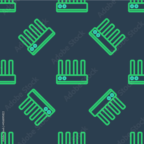 Line Router and wi-fi signal icon isolated seamless pattern on blue background. Wireless ethernet modem router. Computer technology internet. Vector