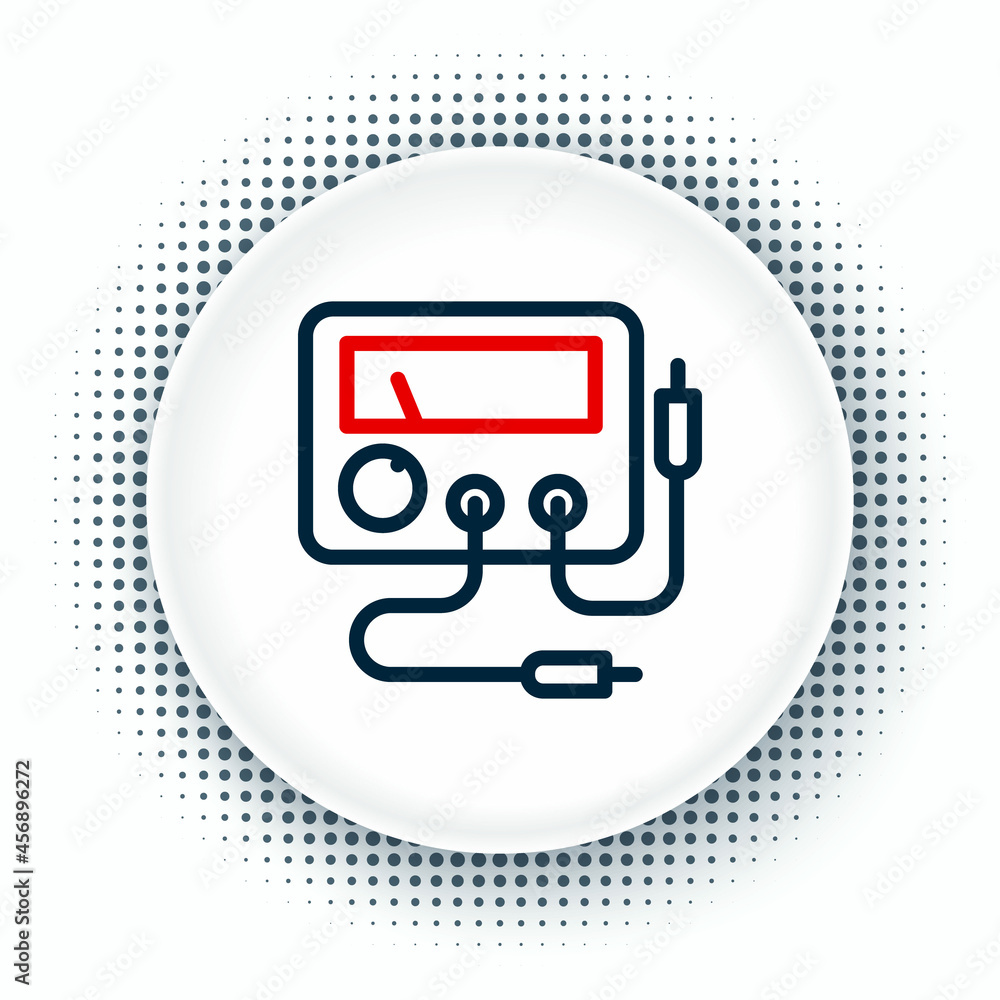 Line Ampere meter, multimeter, voltmeter icon isolated on white background. Instruments for measurement of electric current. Colorful outline concept. Vector Line Ampere meter, multimeter, voltmeter icon isolated on white background. Instruments for measurement of electric current. Colorful outline concept. Vector