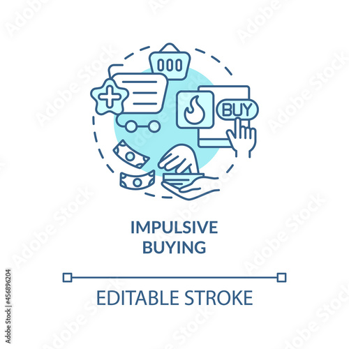 Impulsive buying blue concept icon. Decide to buy just before buying. Unplanned purchasing abstract idea thin line illustration. Vector isolated outline color drawing. Editable stroke