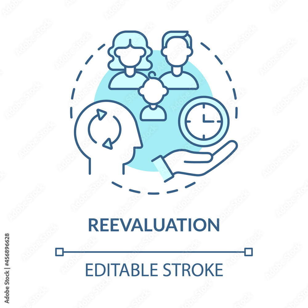 Reevaluation blue concept icon. Buying more does not make you happy. Reduce excessive consumption abstract idea thin line illustration. Vector isolated outline color drawing. Editable stroke Reevaluation blue concept icon. Buying more does not make you happy. Reduce excessive consumption abstract idea thin line illustration. Vector isolated outline color drawing. Editable stroke