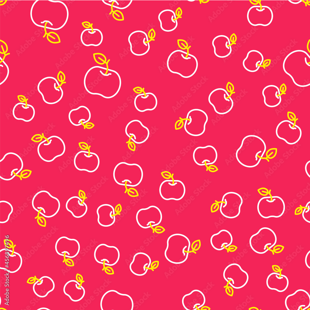 Line Apple icon isolated seamless pattern on red background. Excess weight. Healthy diet menu. Fitness diet apple. Vector Line Apple icon isolated seamless pattern on red background. Excess weight. Healthy diet menu. Fitness diet apple. Vector