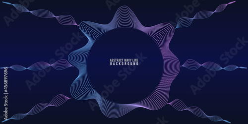 Abstract circle wave lines dynamic flowing colorful light isolated on blue gradient background. Vector illustration design element in concept of music, party, technology, modern.