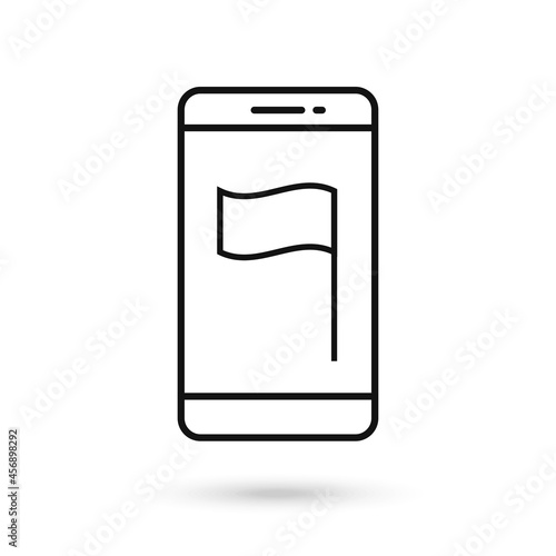 Mobile phone flat design icon with flag symbol