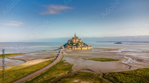 Fotografie, Obraz aerial view of Mont Saint Michel from drone view, located in Normandy, France