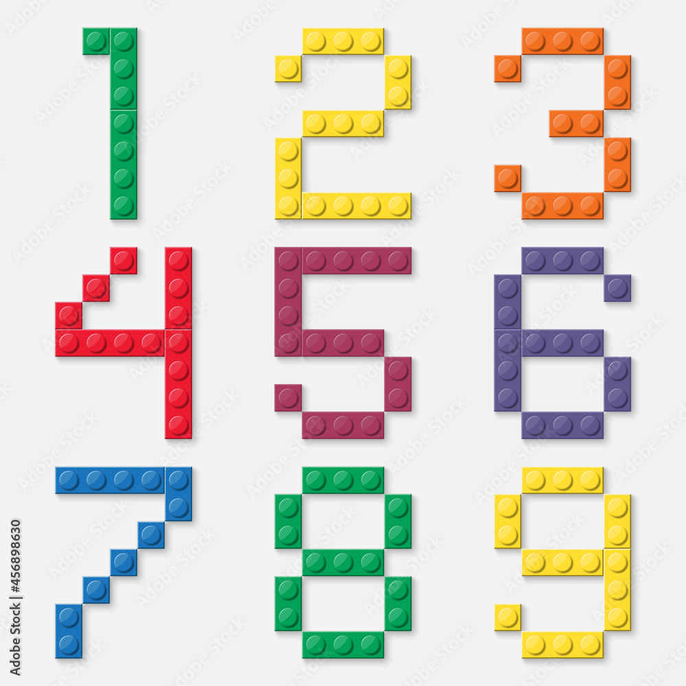 Alphabet from colorful brick block toy like Lego. Brick numbers for  children poster, banner, logo, print for LGBT. 1-9 Stock Vector | Adobe  Stock
