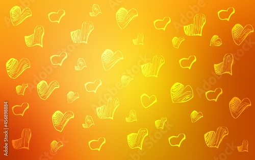 Fototapeta Naklejka Na Ścianę i Meble -  Light Orange vector texture with lovely hearts.