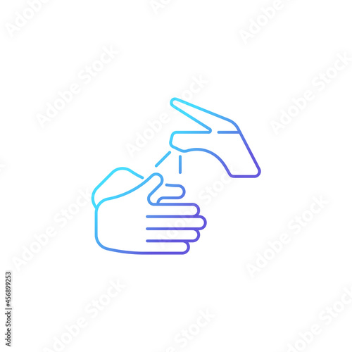 Wetting hands with water gradient linear vector icon. Good hygiene practice. Using warm water. Proper handwashing. Thin line color symbol. Modern style pictogram. Vector isolated outline drawing