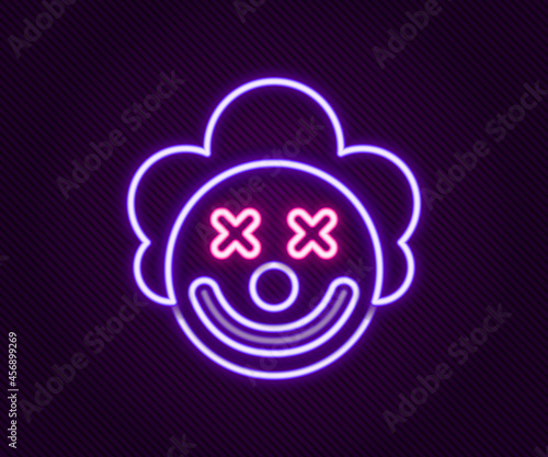 Glowing neon line Clown head icon isolated on black background. Colorful outline concept. Vector