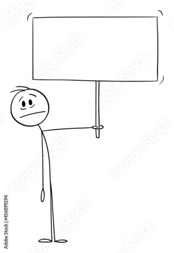 Frustrated Person Holding Empty Sign , Vector Cartoon Stick Figure Illustration