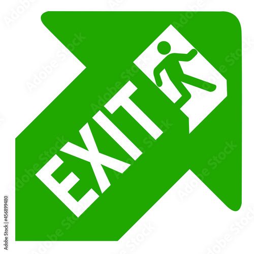 Green emergency exit up right, Fire sign vector illustration. 