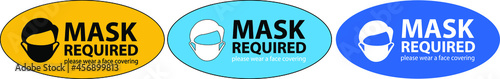Social distancing concept set for preventing coronavirus covid-19 with wording Mask required. warning or caution sign. 