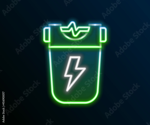 Glowing neon line Police electric shocker icon isolated on black background. Shocker for protection. Taser is an electric weapon. Colorful outline concept. Vector