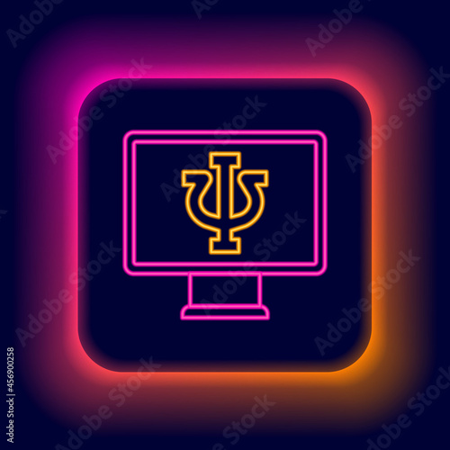 Glowing neon line Online psychological counseling distance icon isolated on black background. Psychotherapy, psychological help, psychiatrist online consulting. Colorful outline concept. Vector