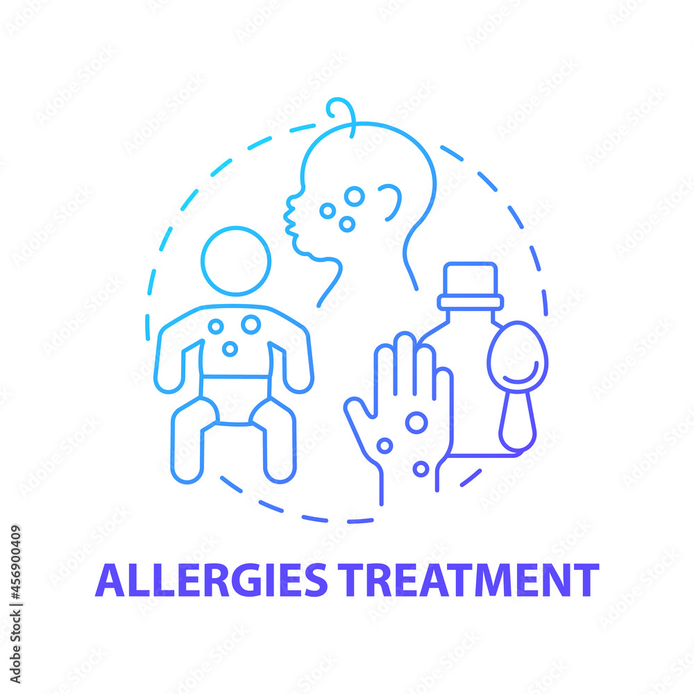 Allergies treatment blue gradient concept icon. Allergy reaction relief abstract idea thin line illustration. Take medication. Doctor checkup. Vector isolated outline color drawing Allergies treatment blue gradient concept icon. Allergy reaction relief abstract idea thin line illustration. Take medication. Doctor checkup. Vector isolated outline color drawing