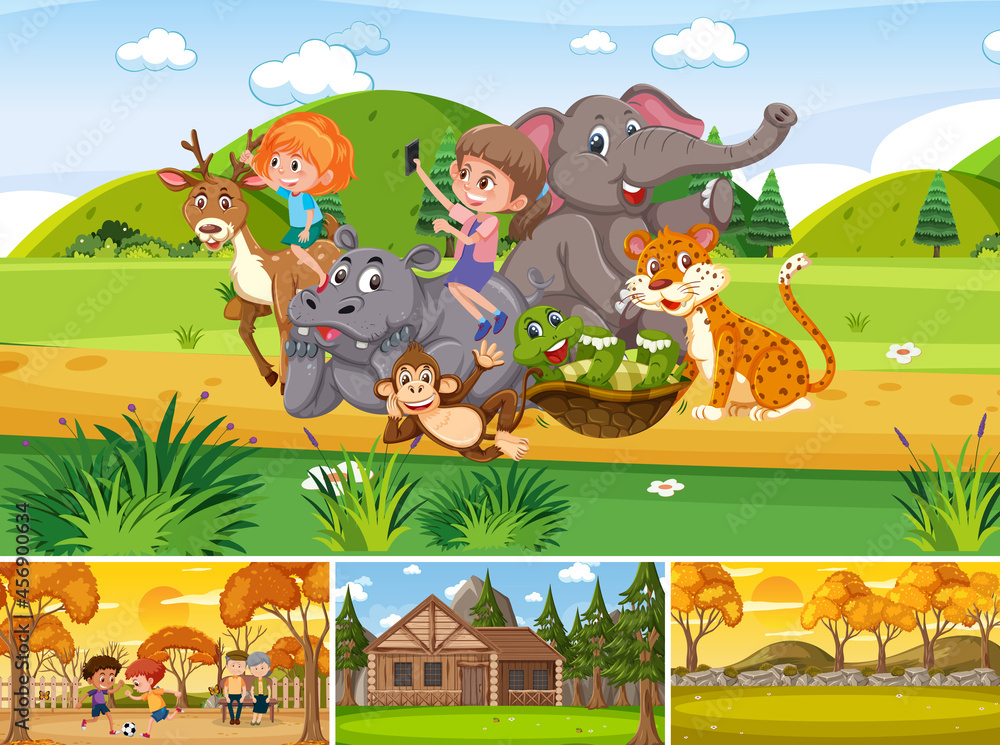 Naklejka premium Different background scenes of nature in set