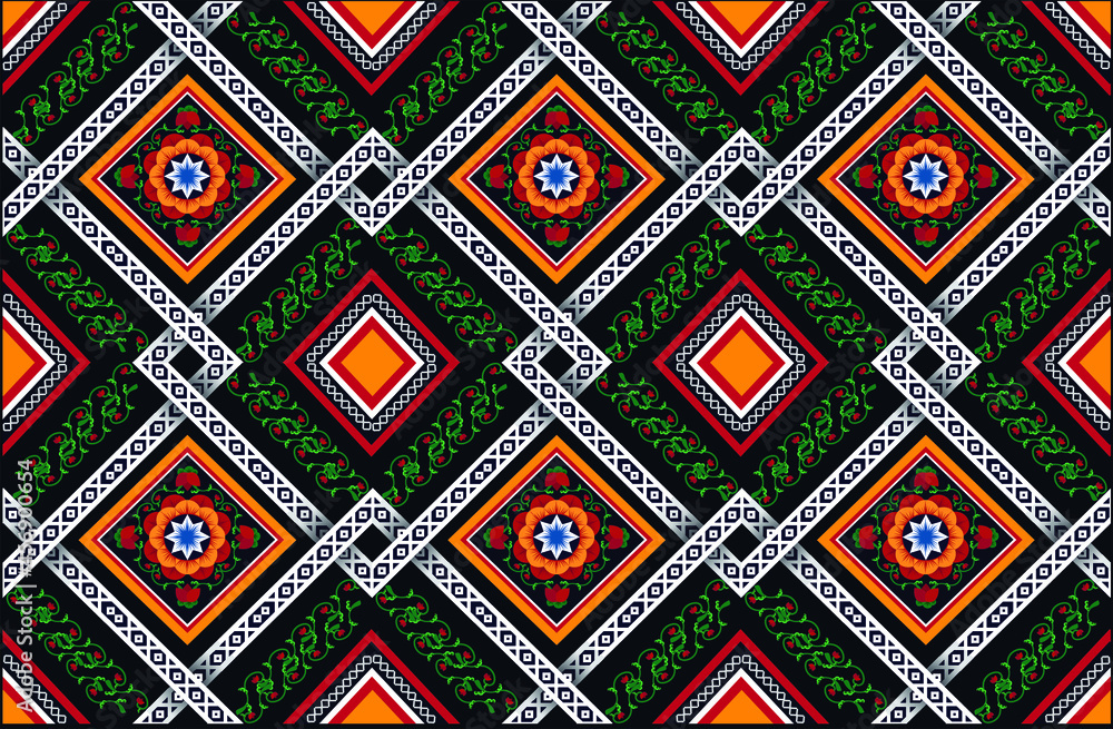 Oriental ethnic seamless pattern traditional background Design for carpet, wallpaper, clothing, wrapping, batik, fabric. Vector illustration embroidery style