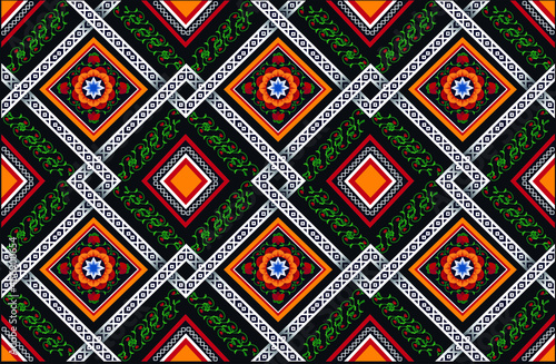 Oriental ethnic seamless pattern traditional background Design for carpet, wallpaper, clothing, wrapping, batik, fabric. Vector illustration embroidery style