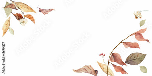 Watercolor vector card with fall leaves and branches isolated on a white background.