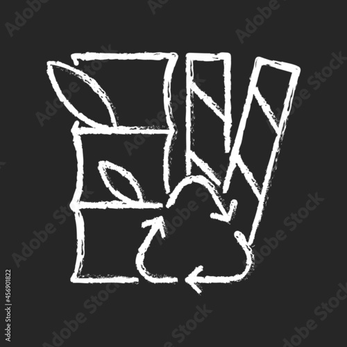 Compostable straws from plants chalk white icon on dark background. Plant-based materials. Sugarcane fibers. Biodegradable straws. Reduce plastics. Isolated vector chalkboard illustration on black
