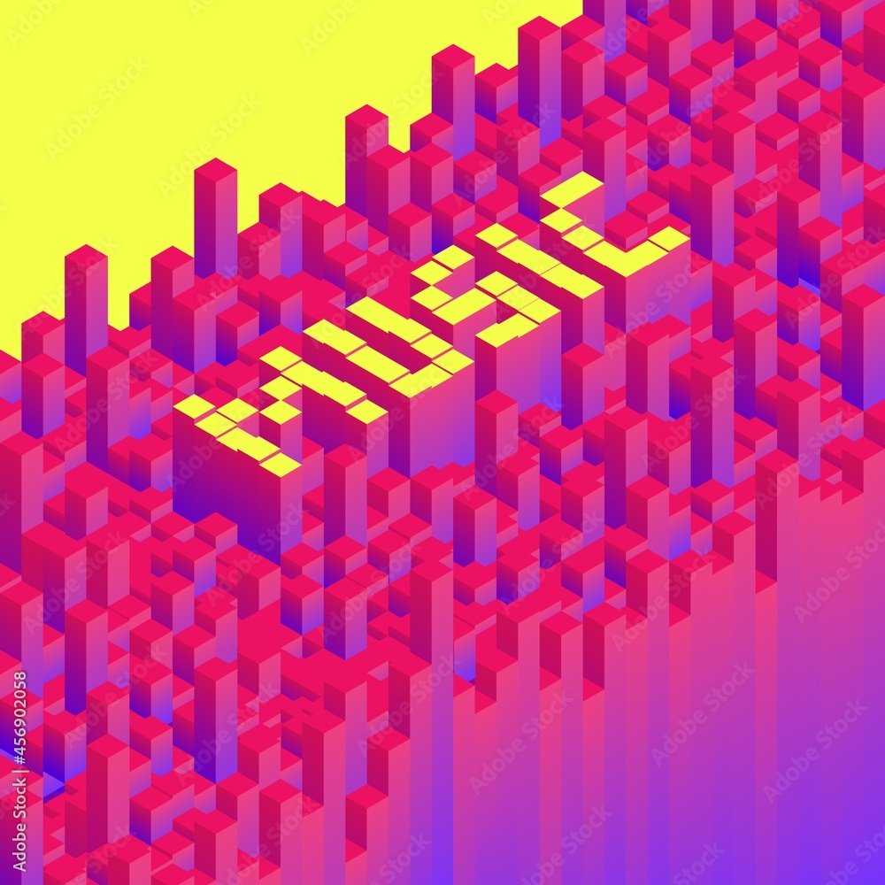 Word Music made of audio levels blocks. Colorful geometric pattern made of cubes with Music word. Isometric vector illustration