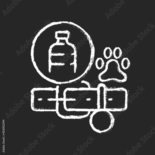 Dog collars made from plastic chalk white icon on dark background. Eco-friendly accessory for puppy. Sustainable pet leash. Bottles recycling. Isolated vector chalkboard illustration on black