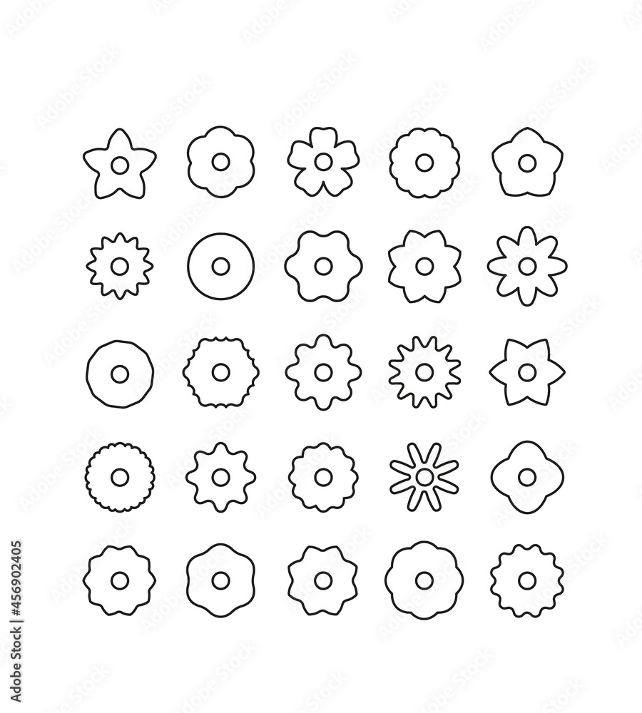 Collection de fleurs, 25 modèles pour signalétique, design, packaging, motif, papier peint, pattern, parc floral, tissu, jardin, coloriage, tampon, étiquette, bouton, fleuriste, pépiniériste, collecti