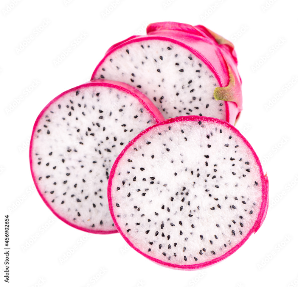 Dragon fruit isolated on white background. Slice of fresh Pitaya or Pitahaya fruit with clipping path. Dragon fruit isolated on white background. Slice of fresh Pitaya or Pitahaya fruit with clipping path.