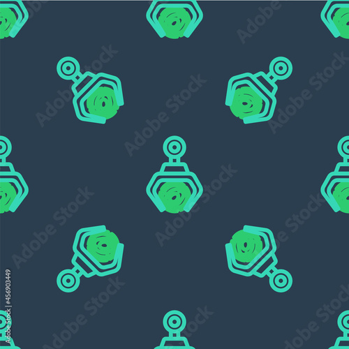 Line Grapple crane grabbed a log icon isolated seamless pattern on blue background. Forest industry. Industrial crane for lumber trunk wood production. Vector