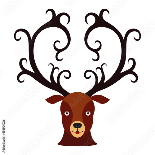 Deer head. Vector illustration of a deer head with curly horns.