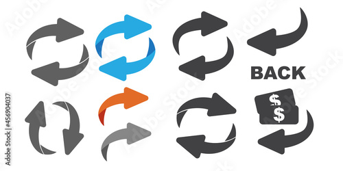 Flip over or turn. Back Arrow icon flat