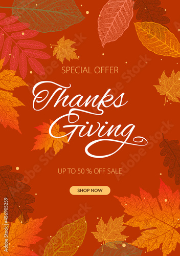 Thanksgiving day banner, autumn template, vector image