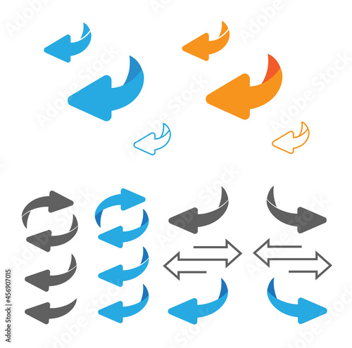 Page turn or back arrow flat vector set