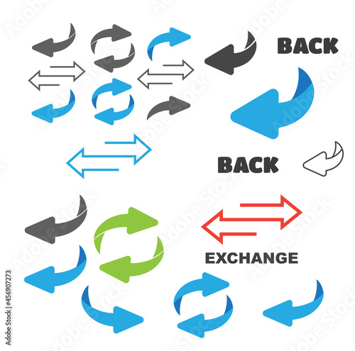 Flip over or turn. Back Arrow icon flat